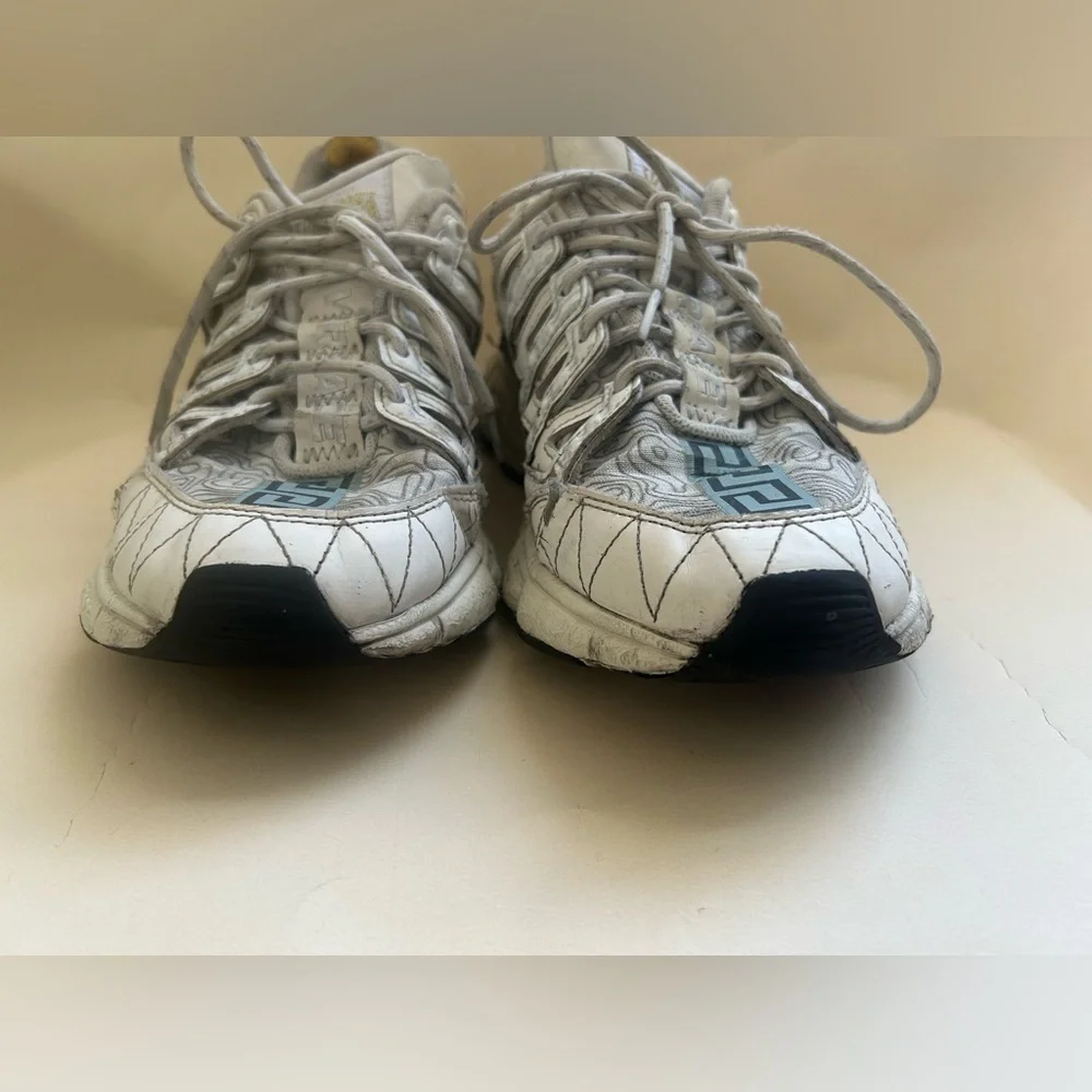 Versace White and Gray Men's Runner Sneakers with Gold Accents